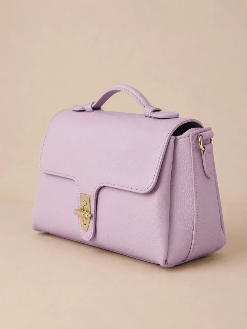 Italian Leather Structured Top Handle Satchel, Pastel Lilac Crossbody Bag